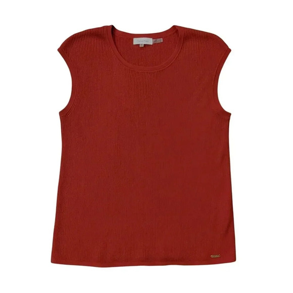 Calvin Klein Cool Red Crew Neck Sleeveless Shell Sweater Vest Top XL - Picture 8 of 11